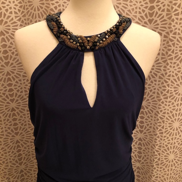 NWT Laundry by Shelli Segal Long Beaded Blue Dress - Picture 3 of 15